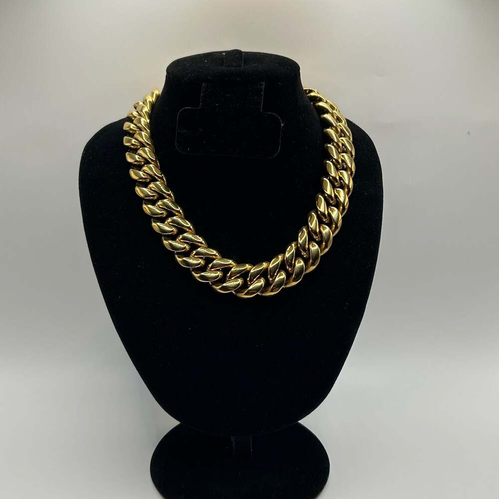 18mm Real Gold Plated Cuban Chain Stainless Steel 18 Inch Womens Waterproof
